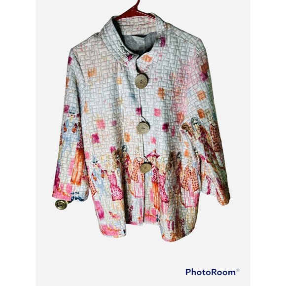 Multiples Jackets & Blazers - Multiples Camellia wood buttons printed light Cardigan NWT Size Large
